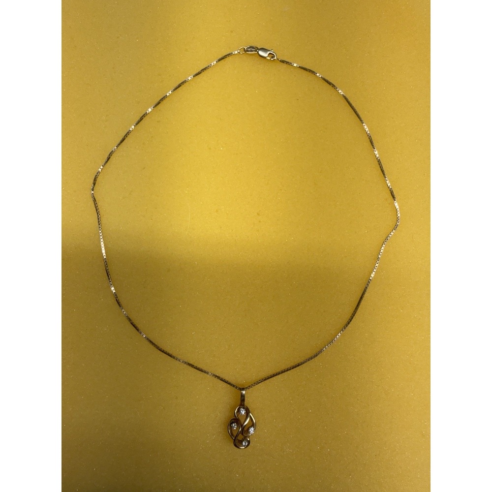 14K Italy Singapore Chain Necklace w/ Diamond Pendant 18" 7.5g Solid Gold